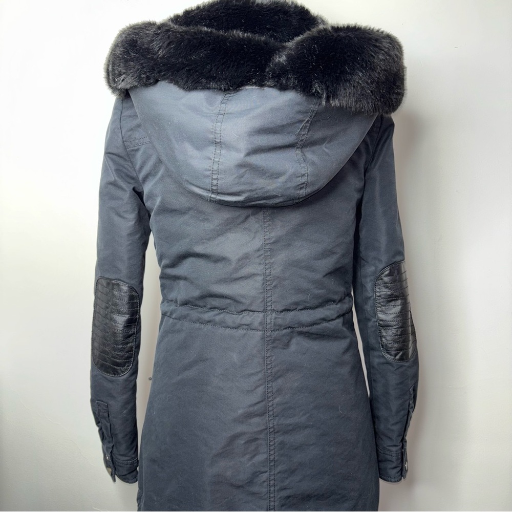 Barneys New York Women’s XS Black Winter Parka Coat Faux Fur Hood Quilted Zip - Picture 2 of 16